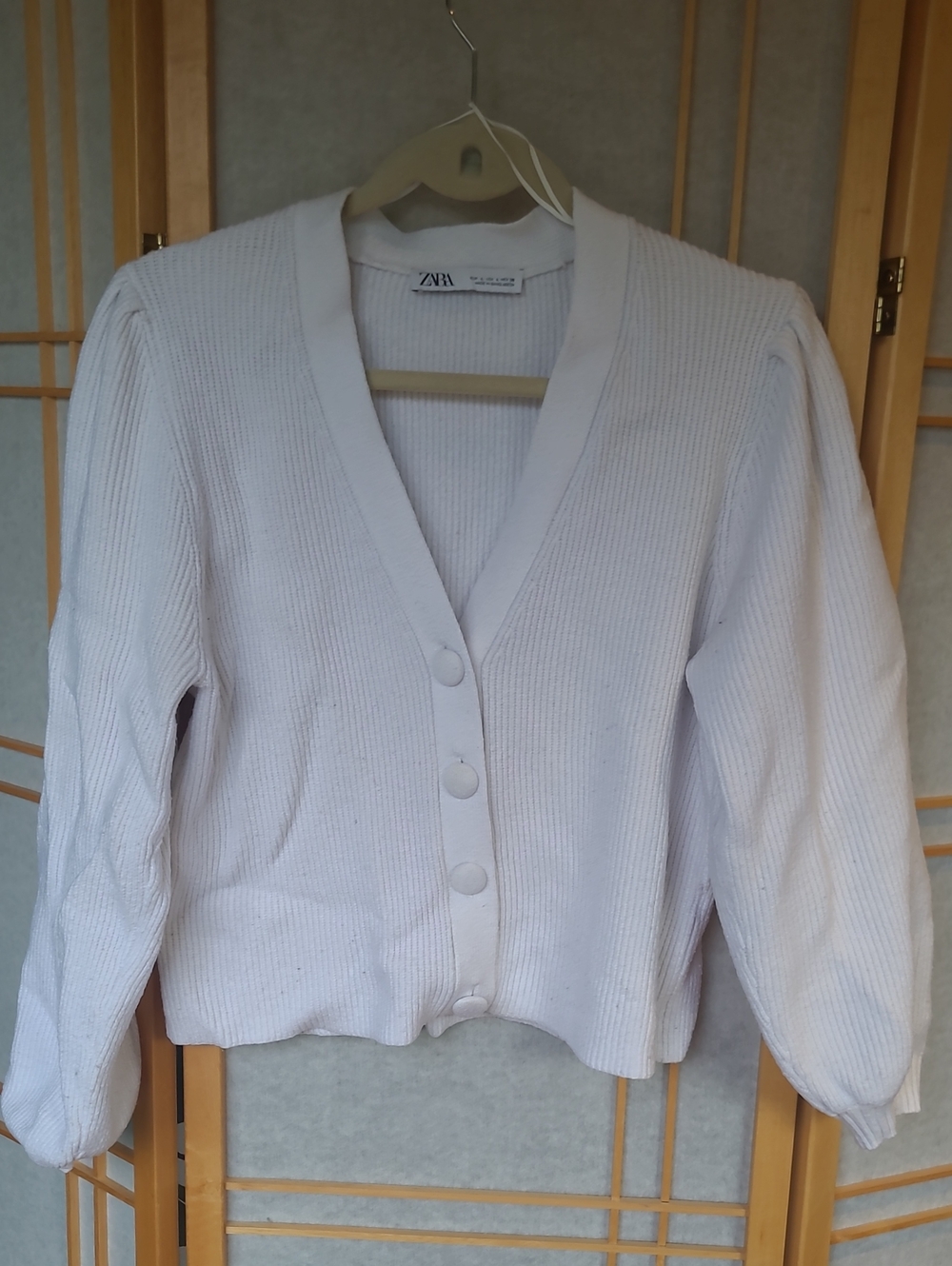 ZARA Cream Ribbed V-Neck Button Front Cardigan - Picture 1 of 5